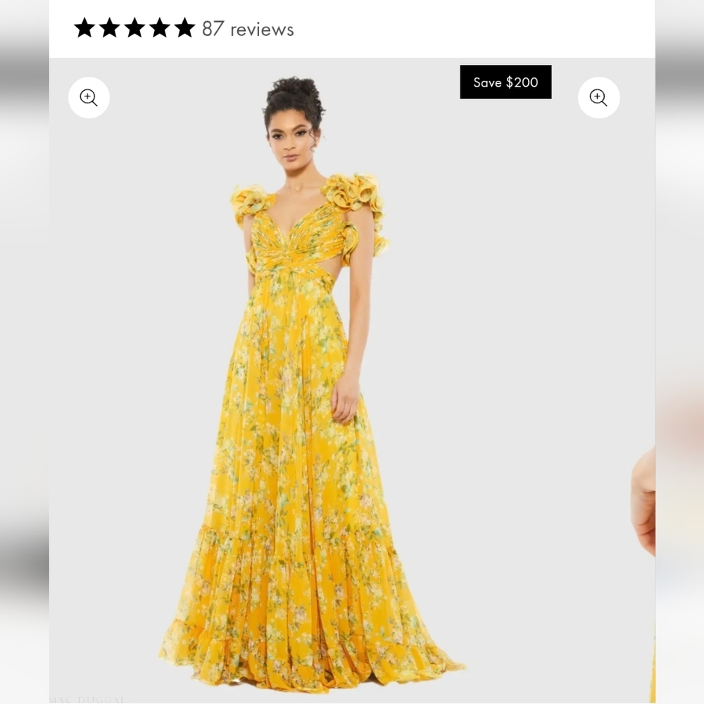 Mac Duggal Yellow Floral Chiffon Gown